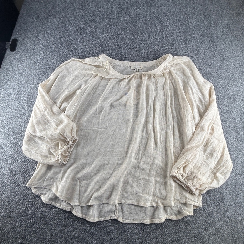 Umgee Plus Size XL Oatmeal Linen Blend Balloon Sleeve Boho Blouse Top NEW